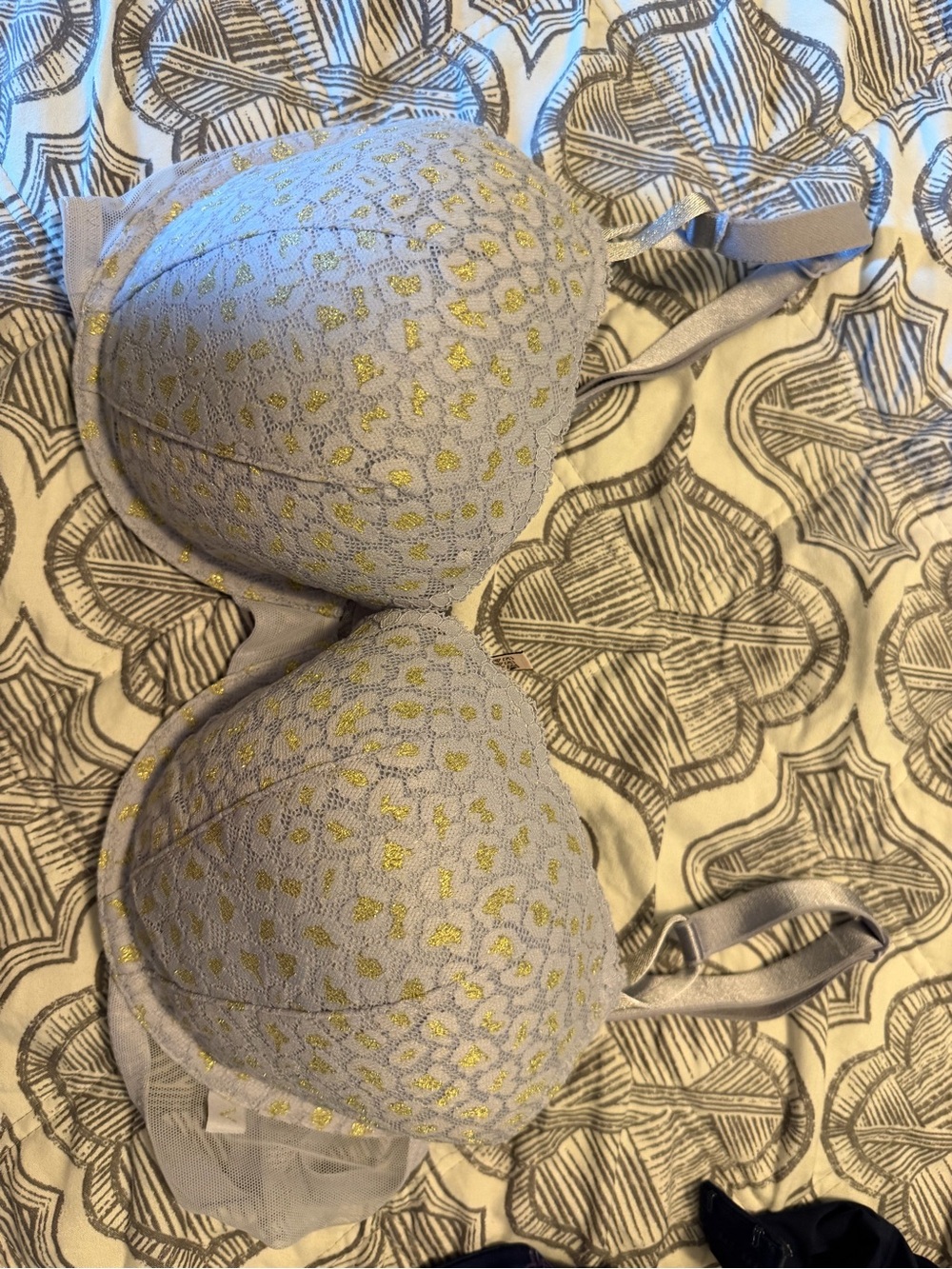 Victoria's Secret Light Gray Bra with Gold Leopard Accent